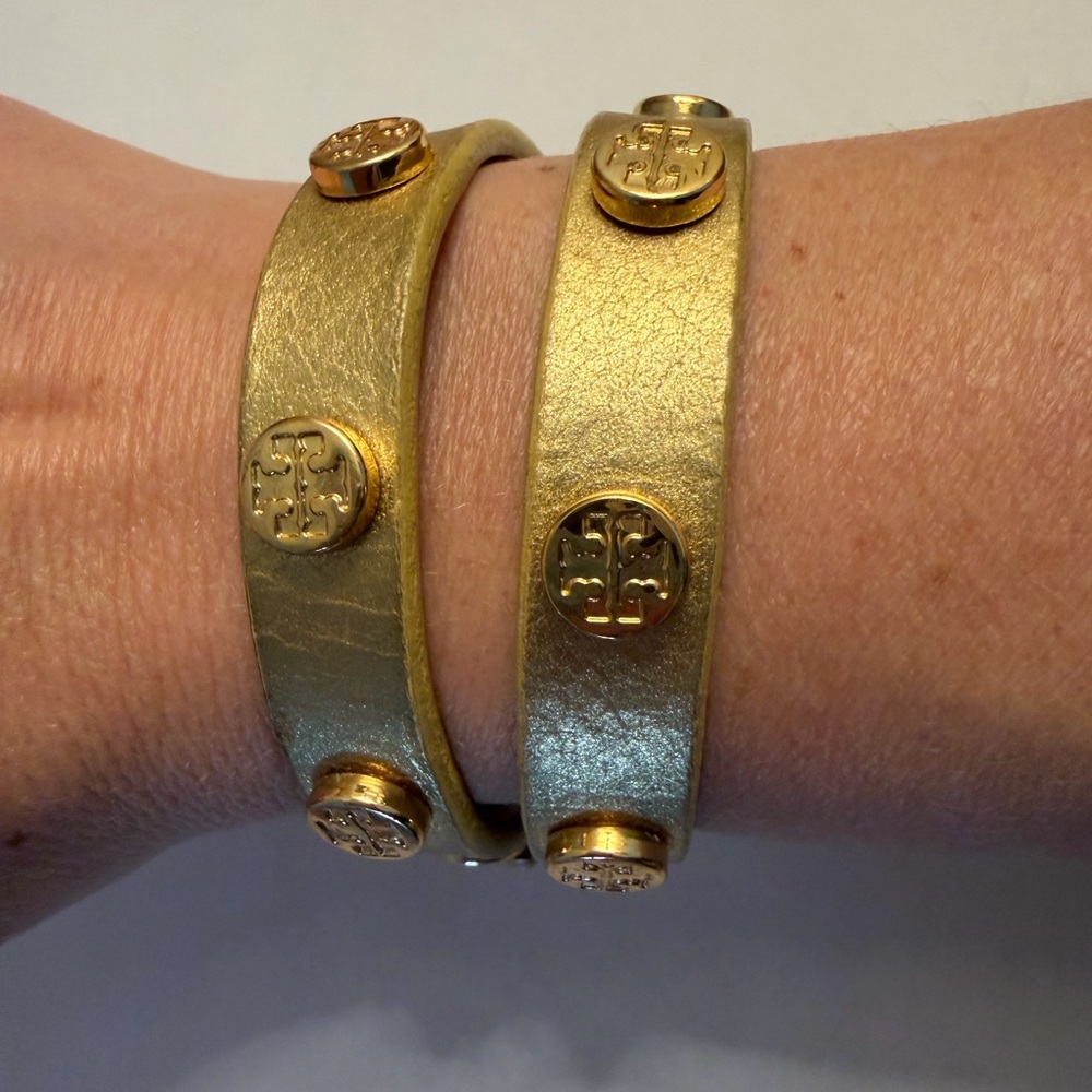 Tory Burch Gold Leather Wrap Bracelets